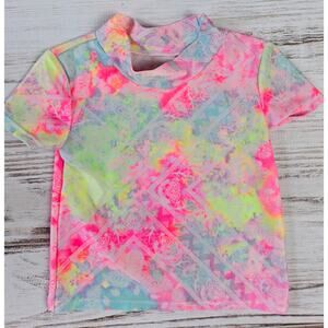 Children's Place Neon Tye Dye Short Sleeve Rashguard Swim Top sz 3T